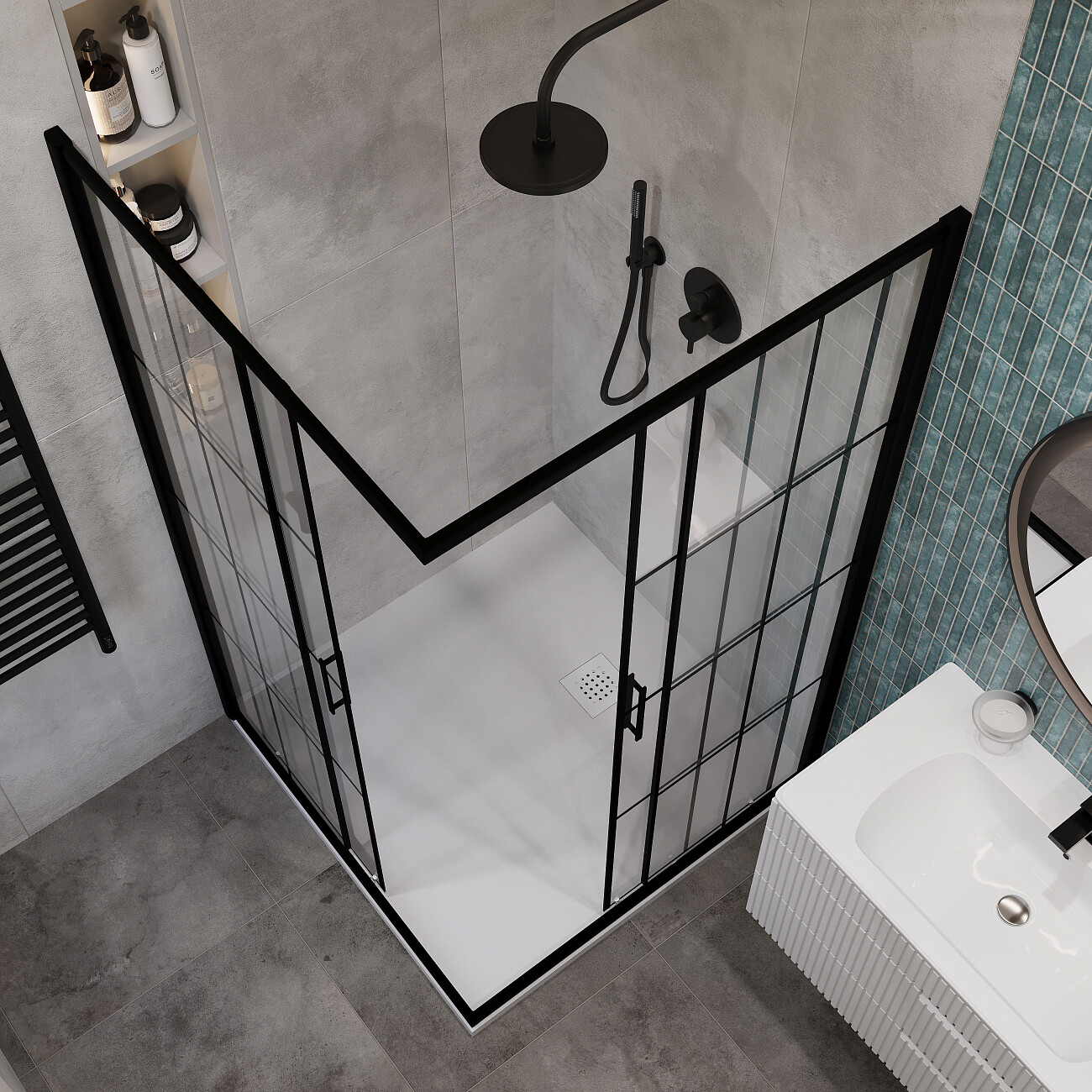 Душевой уголок квадратный 100х100 см черный Diwo "Клин" DS-KL-100х100-BL - изображение 5