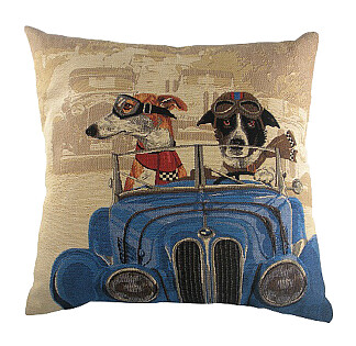 Подушка с забавными собаками на синем автомобиле Doggie Drivers Blue