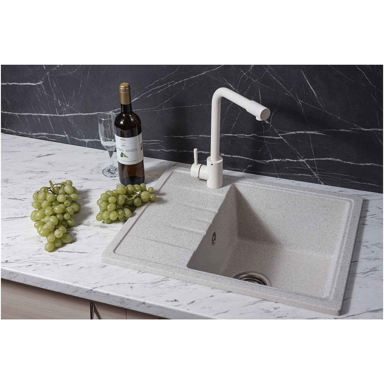 Мойка кухонная кварцевая прямоугольная олово Reflection Plato RX1457TN - изображение 3