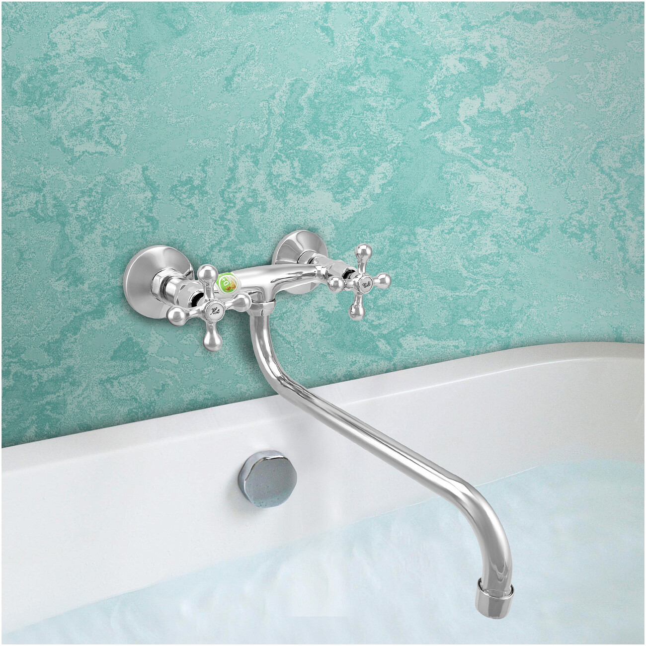 Смеситель для раковины настенный двухвентильный хром Juguni Aquarius JGN0840 0402.659 - изображение 2