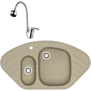 Мойка кухонная песочная Domaci &quot;Болонья&quot; М-23-004 со смесителем &quot;Ливорно&quot; WFD04163B