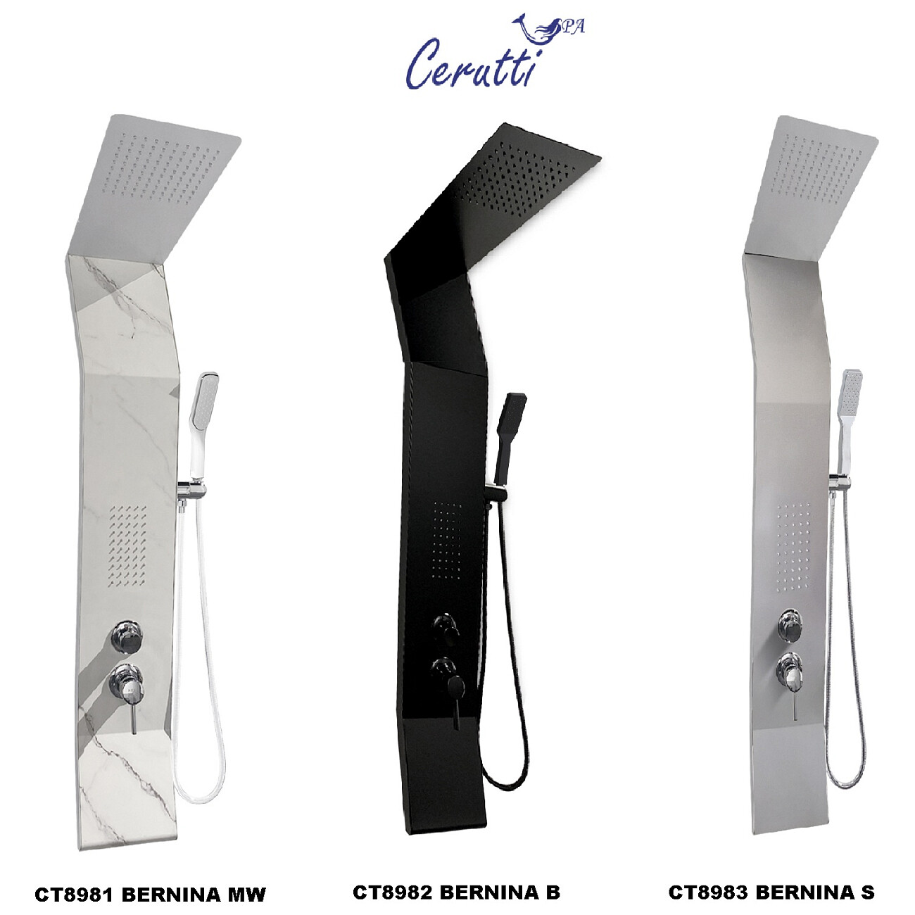 Душевая панель с тропическим душем 136х22 см серебро Cerutti SPA Bernina S CT8983 - изображение 7