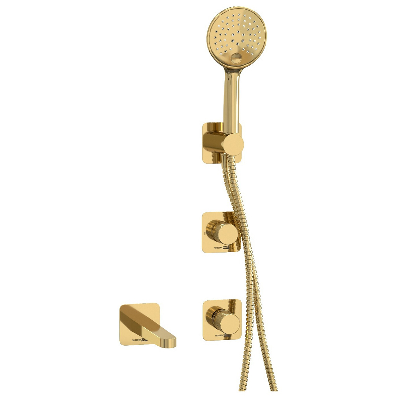 Душевой комплект встраиваемый со смесителем и изливом золотой Wasserkraft A7651.303.305.280.197.207 - изображение 3