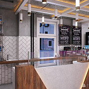 Интерьер кафе и ресторана в стиле лофт, проект «Атамари» Интерьер кафе и ресторана в стиле лофт, проект «Атамари»