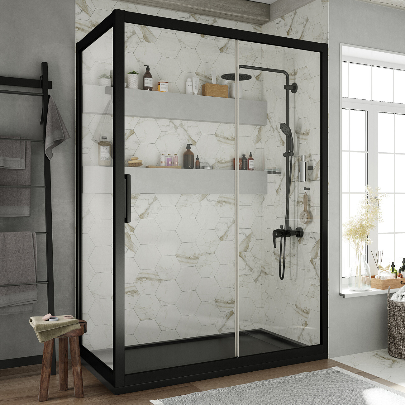 Душевой уголок 110x80 см черный Stworki "Эстерсунд" 3GW062TTKK000 - изображение 2