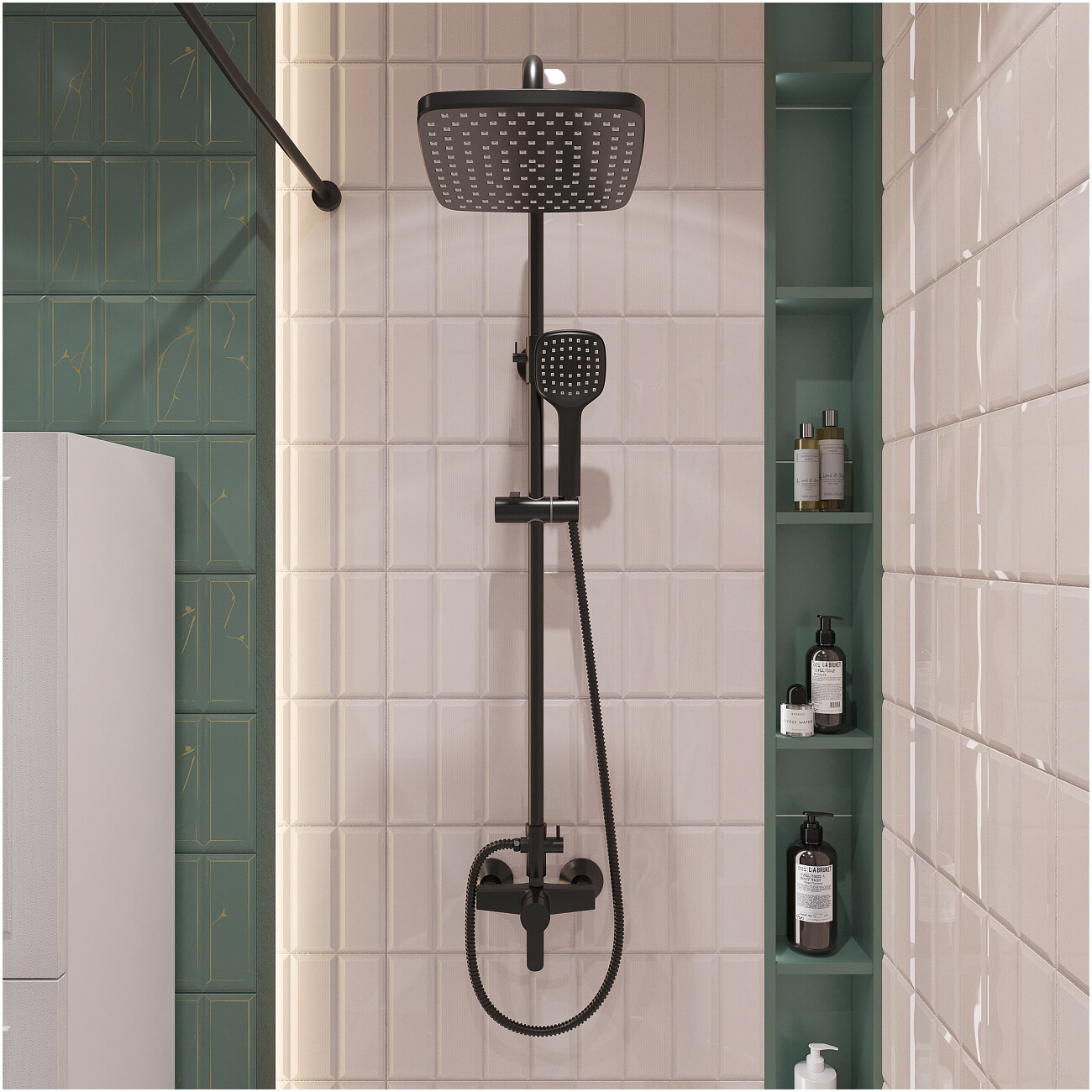 Душевая стойка с верхним душем и смесителем черная Diwo "Смоленск" SM-07b - изображение 2