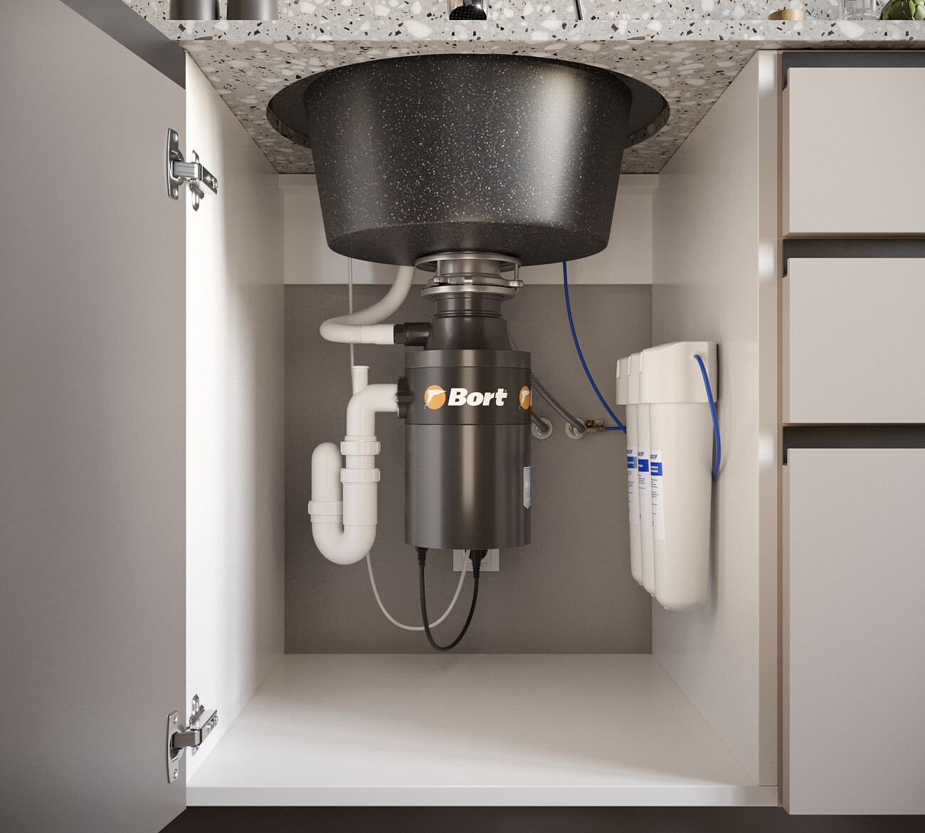 Мойка кухонная круглая мраморная черная Domaci "Бьелла" DMC-05S-308 - изображение 8