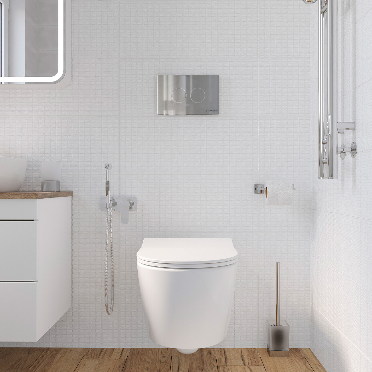 Унитаз подвесной белый Stworki "Карлстад" 5610 с инсталляцией 510163 и кнопкой "Хельсинки" 500472 - изображение 7