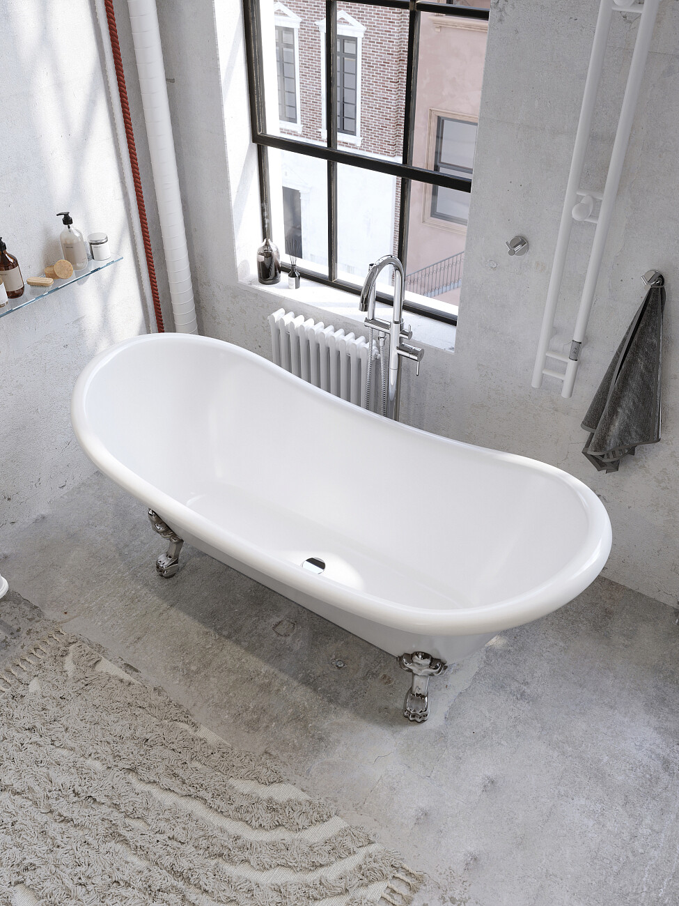 Ванна акриловая овальная на ножках 75х180 см белая, хром Artemis Cloe 1.05.407.010.01.1.28 - изображение 4