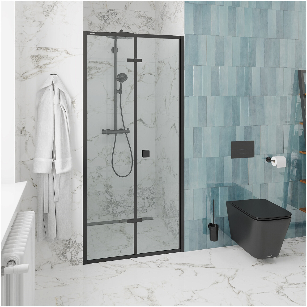 Дверь душевая в нишу 100х195 см прозрачная, черная Cerutti SPA BELLA D101B - изображение 7