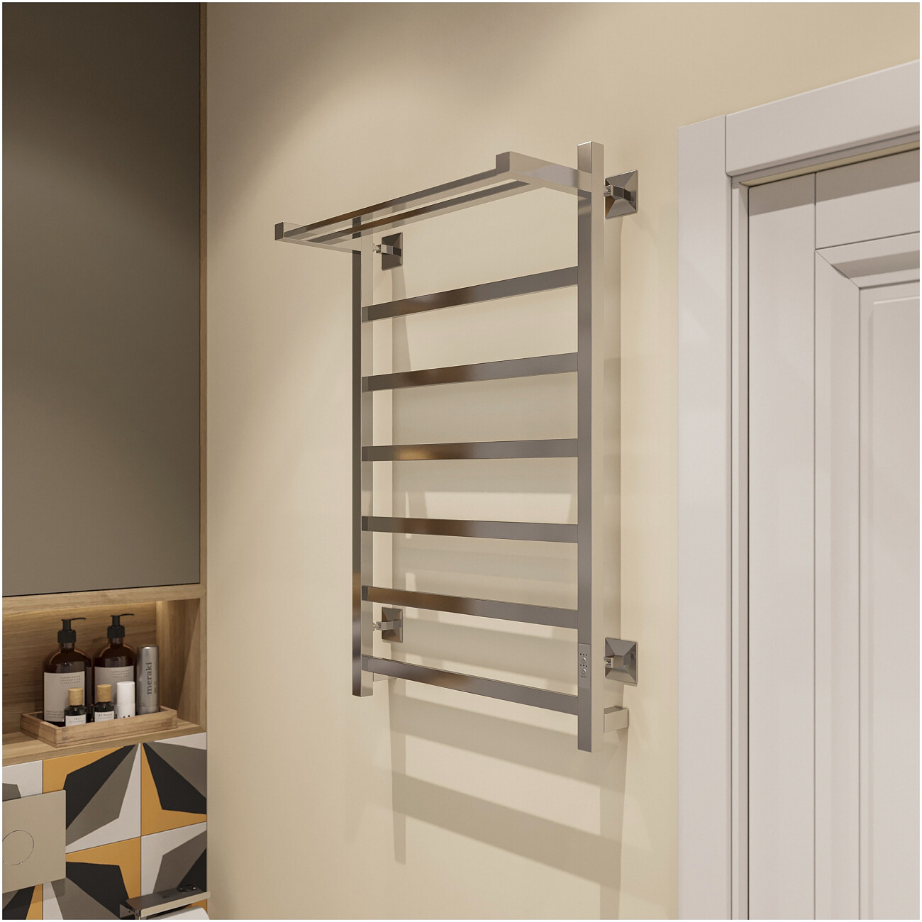 Полотенцесушитель электрический 80х50 см с полкой хром Ewrika "Пенелопа КВ7" - изображение 4