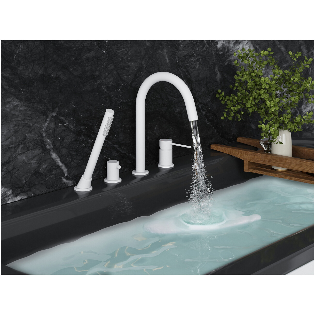 Смеситель на борт ванны однорычажный с душевым гарнитуром белый Timo Saona 2320-16Y - изображение 2