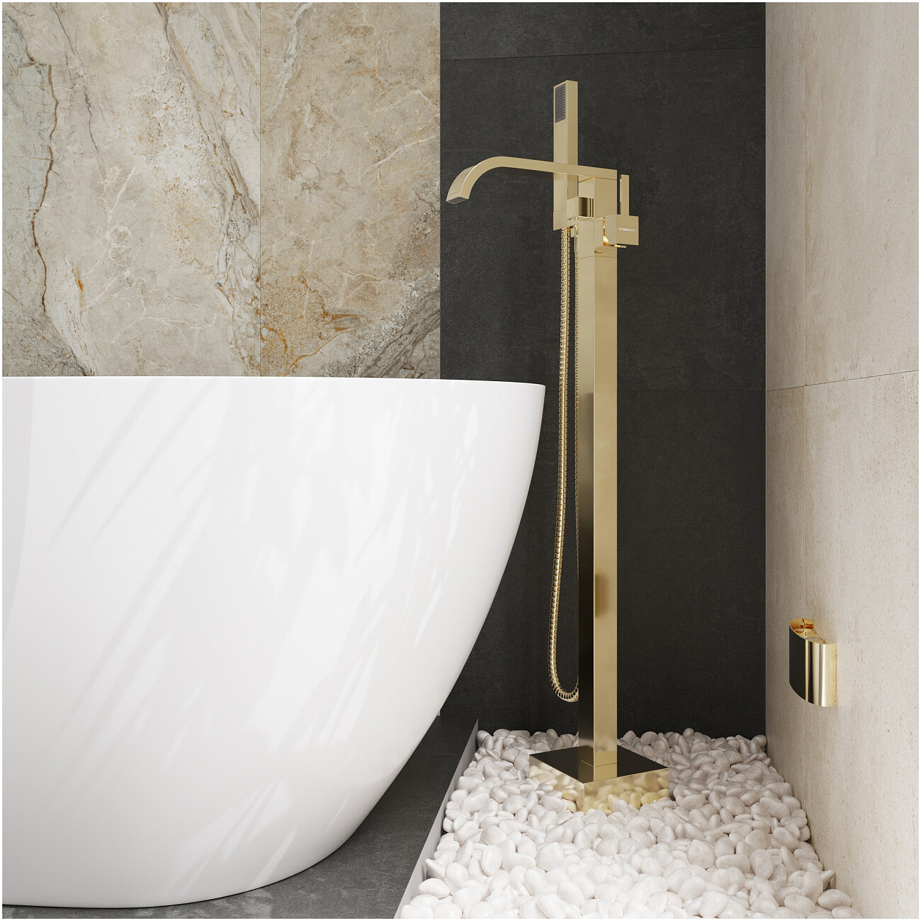 Смеситель напольный для ванны с душем золотой Stworki "Эстерсунд" S31080GG - изображение 2