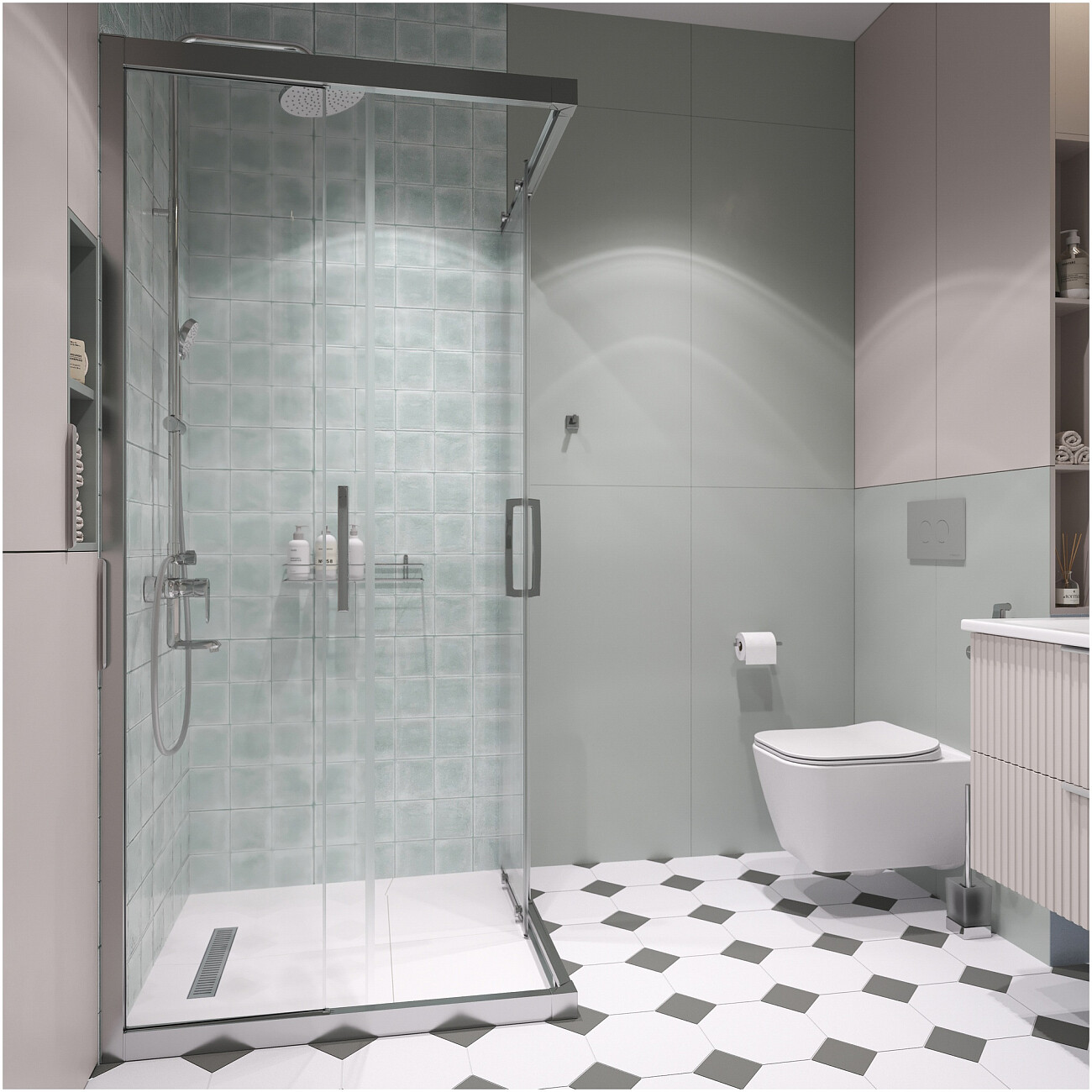Душевой уголок 95х95 см хром матовый, прозрачное стекло Stworki "Дублин" - изображение 3