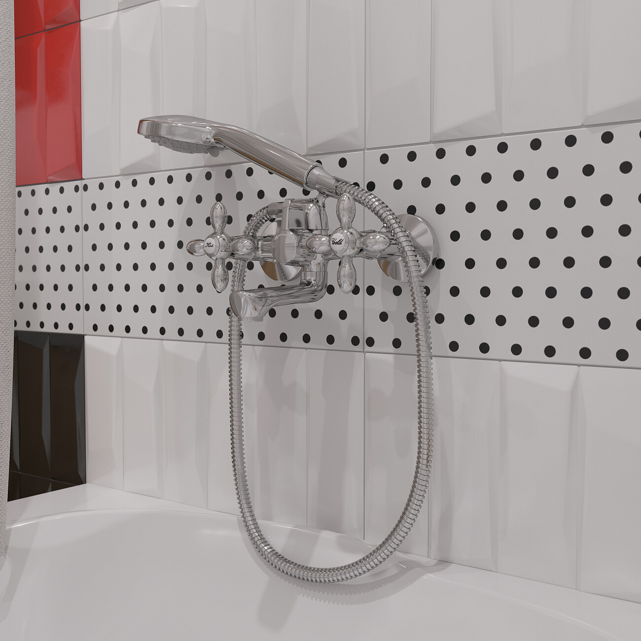 Смеситель для ванны и душа двухвентильный с душевым гарнитуром хром Diwo "Сочи" SO-04cr - изображение 4