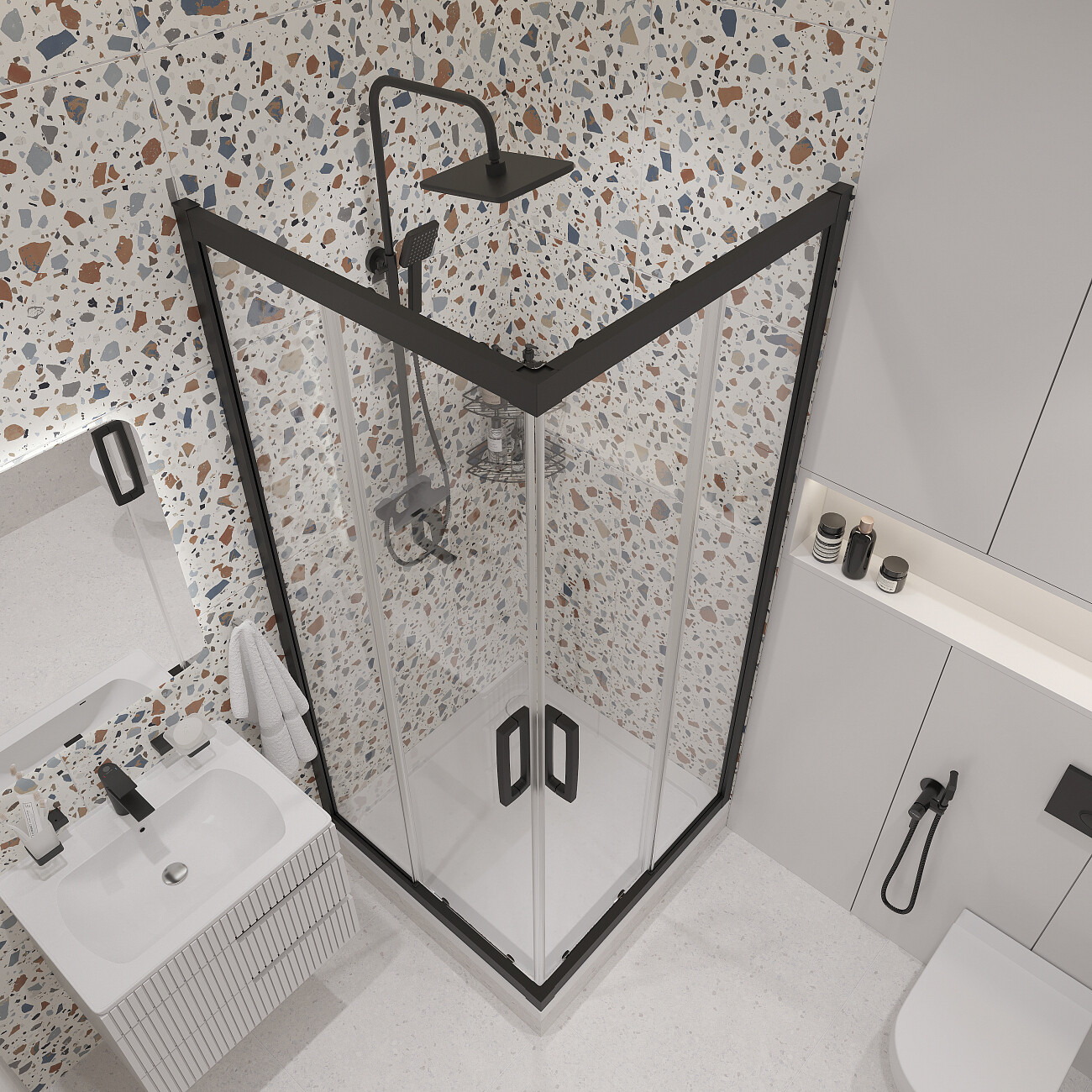 Душевая стойка с верхним душем и смесителем черная Stworki "Ольтен" OLT-04b - изображение 9