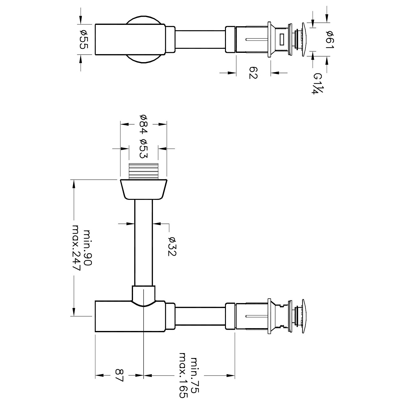 Донный клапан клик-клак с сифоном для раковины хром Vitra A45154 - изображение 2