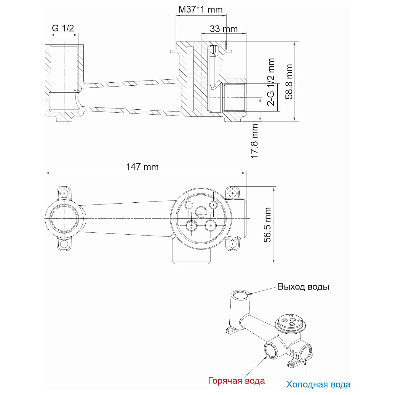 Смеситель для раковины встраиваемый из латуни золотой Wasserkraft 7130 - изображение 5