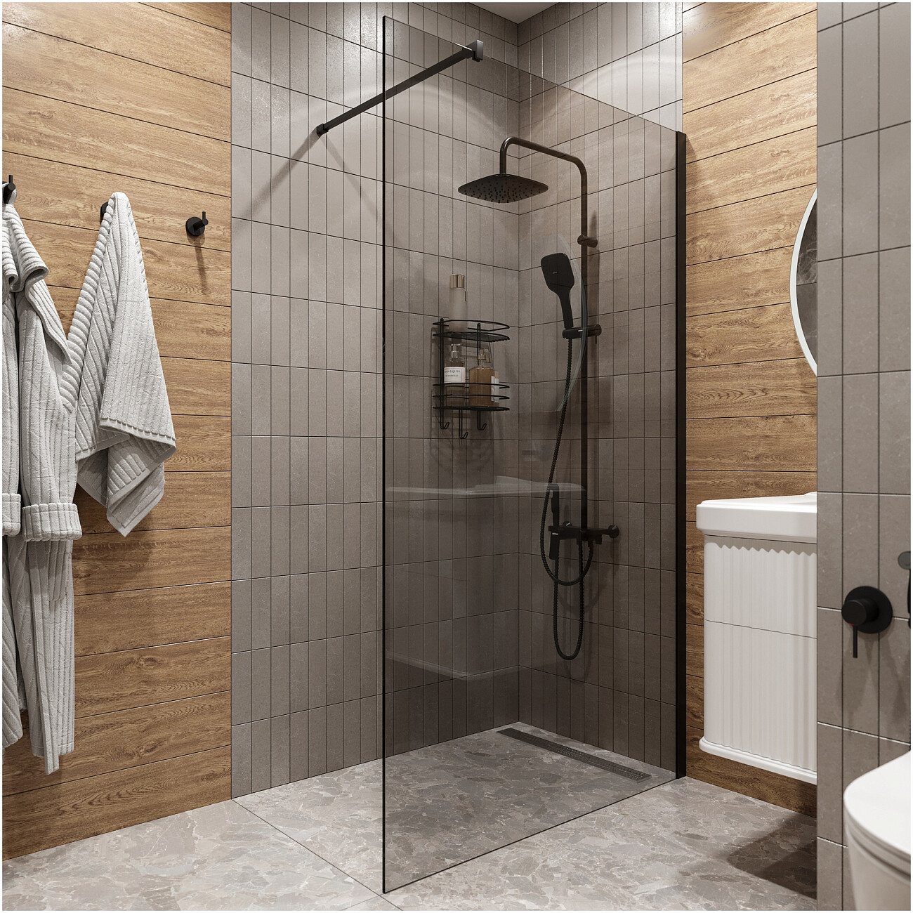 Душевая перегородка с держателем 110 см прозрачная, черная Diwo "Орёл" DS-OR-110-BL - изображение 2