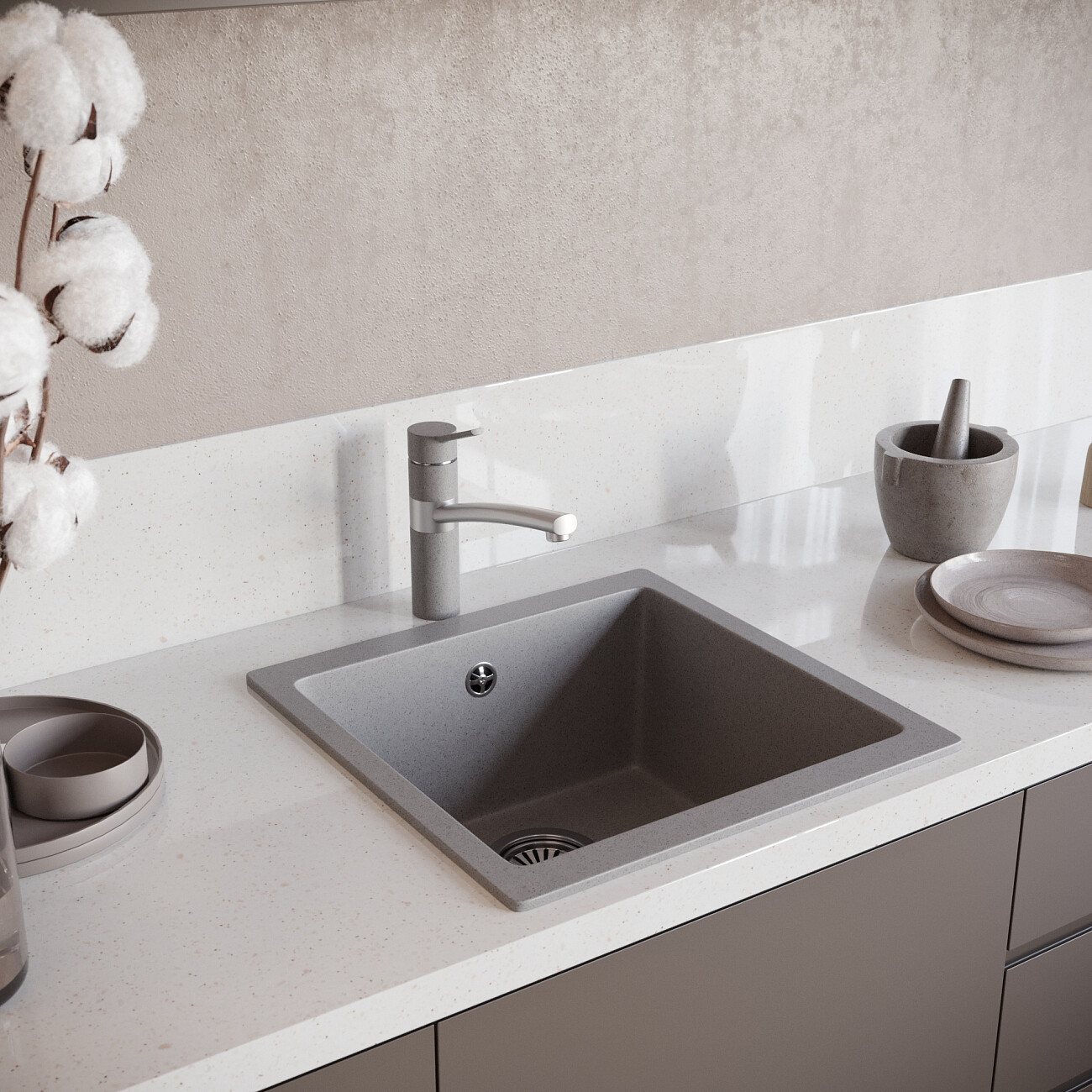 Мойка кухонная 45х46 см барит Domaci "Солерно" DMQ-1455.Р - изображение 4