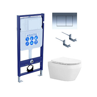 Унитаз белый Aquatek &quot;Лея&quot; AQ1155-00 с инсталляцией INS-0000012 и кнопкой хром KDI-0000010