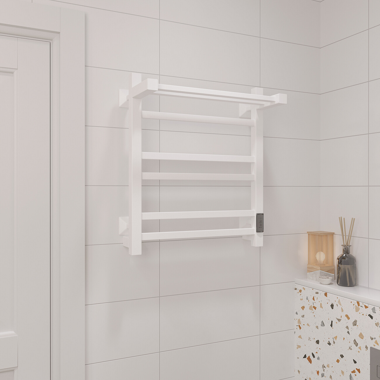 Полотенцесушитель электрический 60х50 см с полкой белый Ewrika "Пенелопа КВ" 538321 - изображение 7