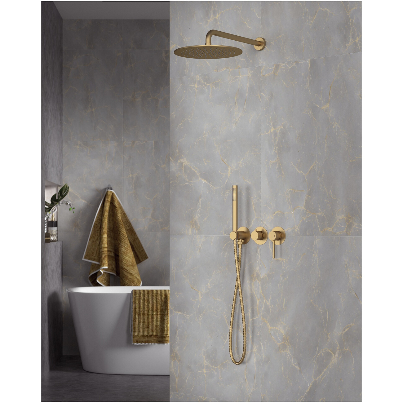 Душевой комплект встраиваемый с верхним душем золото матовое Timo Saona SX-2349-17SM - изображение 2