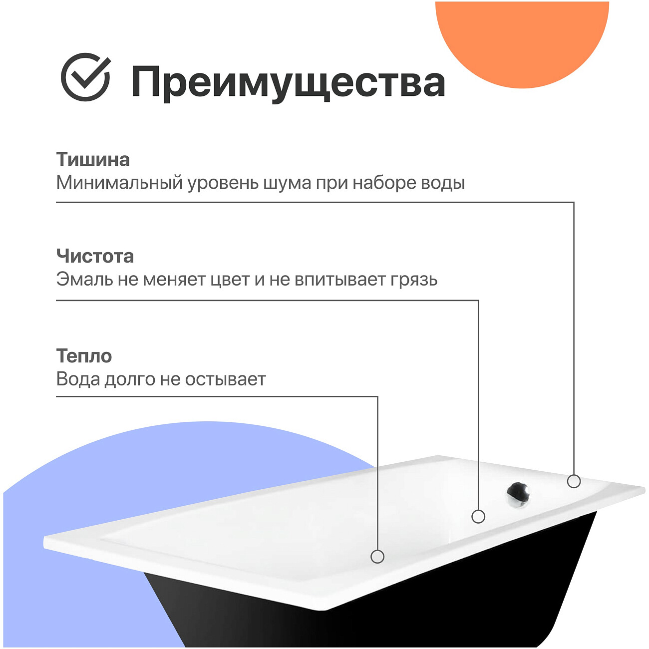 Ванна чугунная 170x70 см белая Diwo "Архангельск" DA0002, D0017 - изображение 3