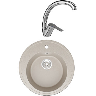 Мойка кухонная бежевая Domaci &quot;Болонья&quot; М-03-003 со смесителем &quot;Равенна&quot; D45-002cr