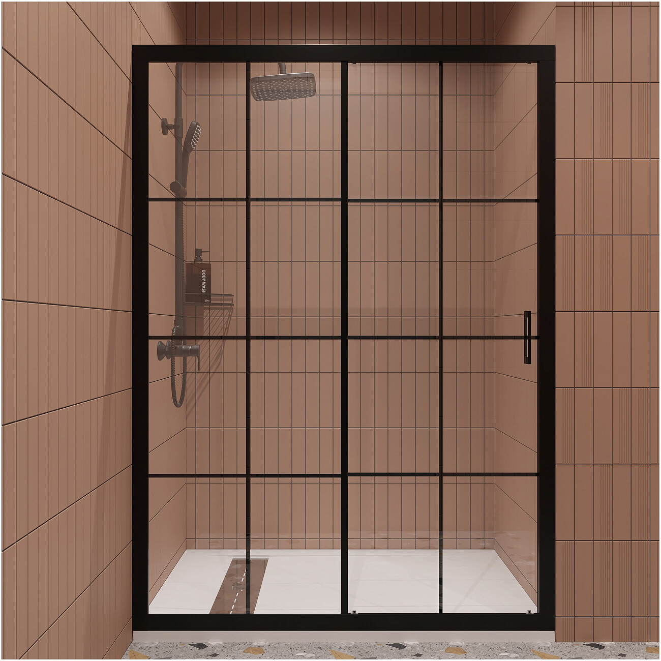 Душевая дверь в нишу раздвижная 130х180 см прозрачная, черная Diwo "Калуга" DS-KA-130-BL - изображение 2