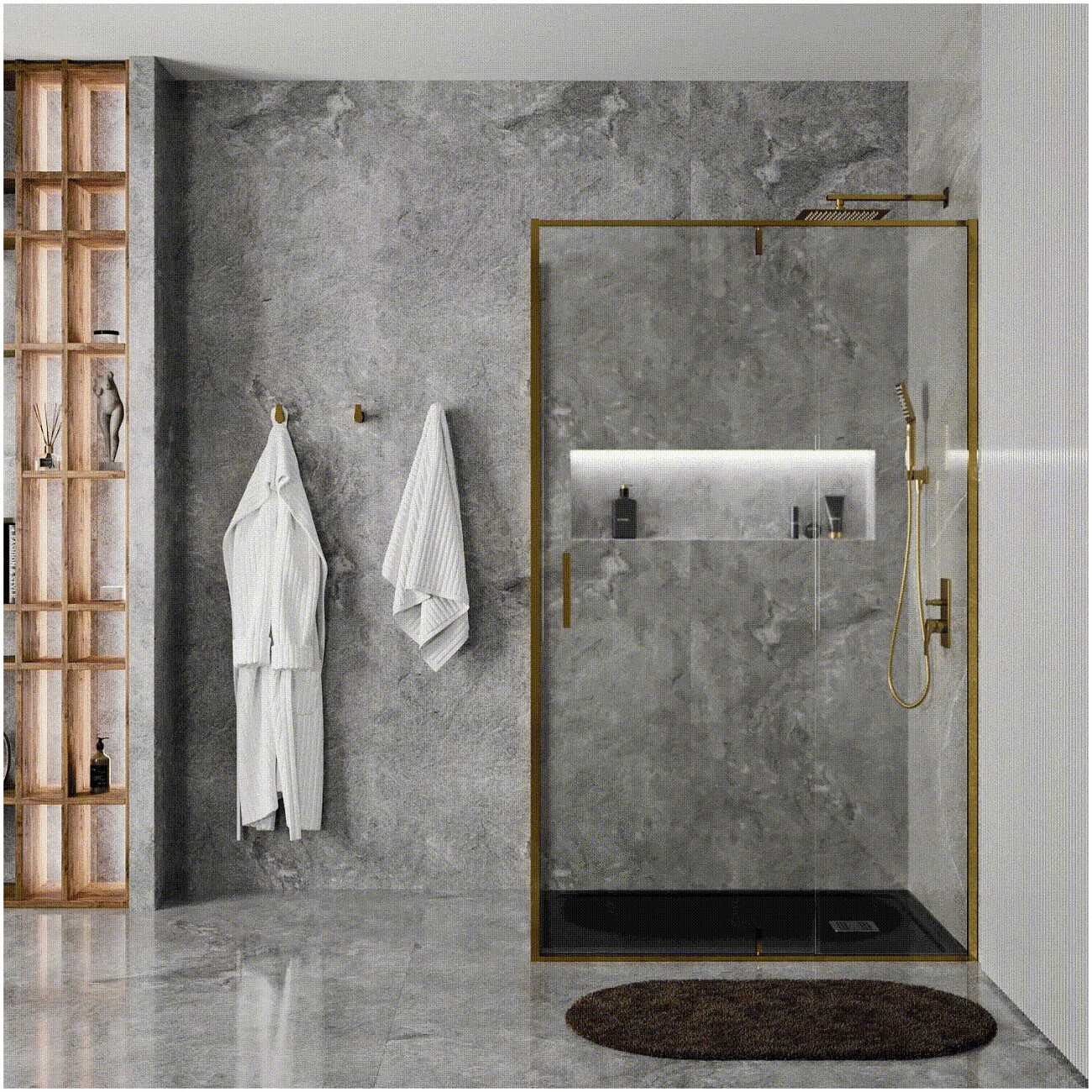 Душевой уголок прямоугольный 120х100 см золотой Wasserkraft Aisch 55P10 - изображение 4