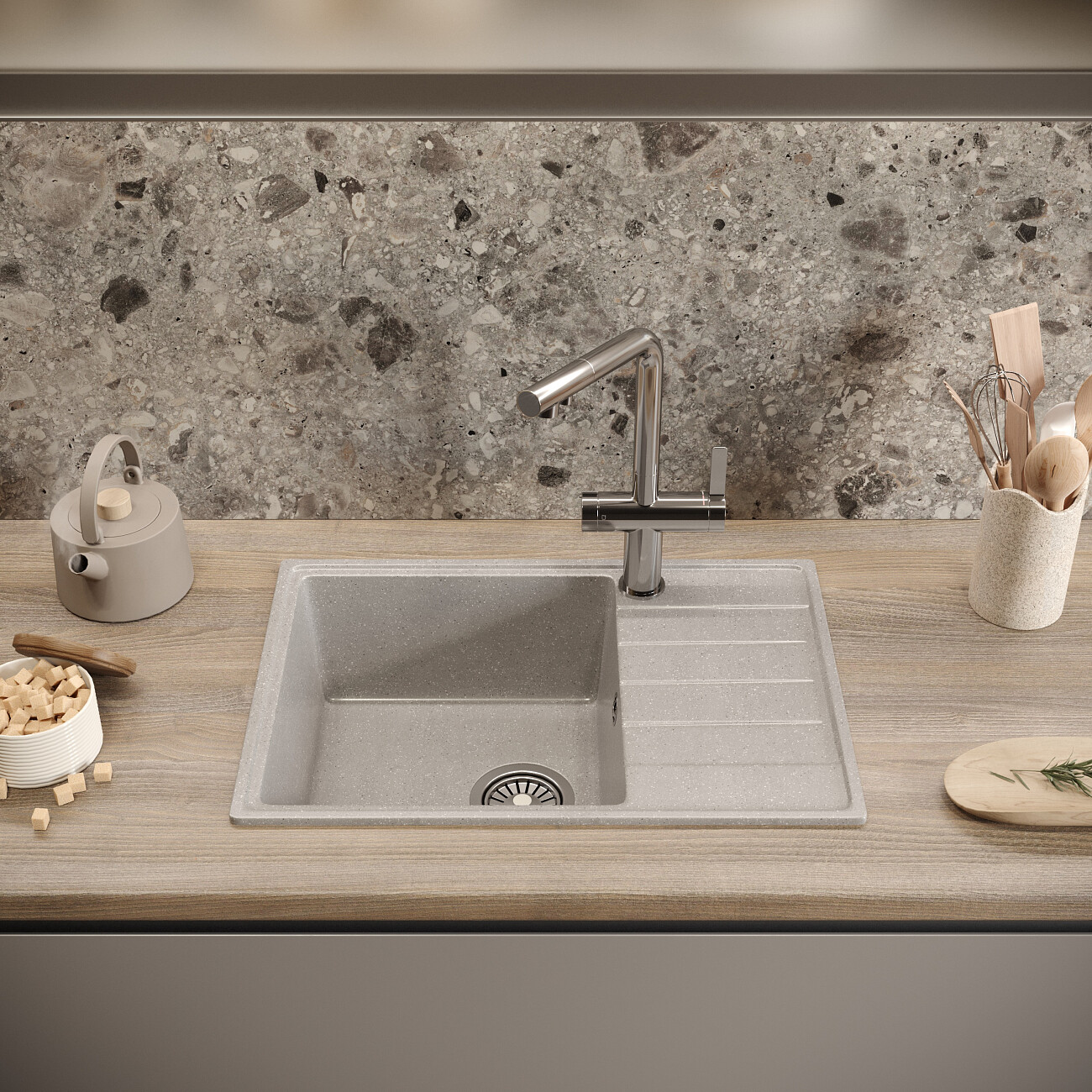 Мойка кухонная серая Domaci "Палермо" PR-600-003 - изображение 8