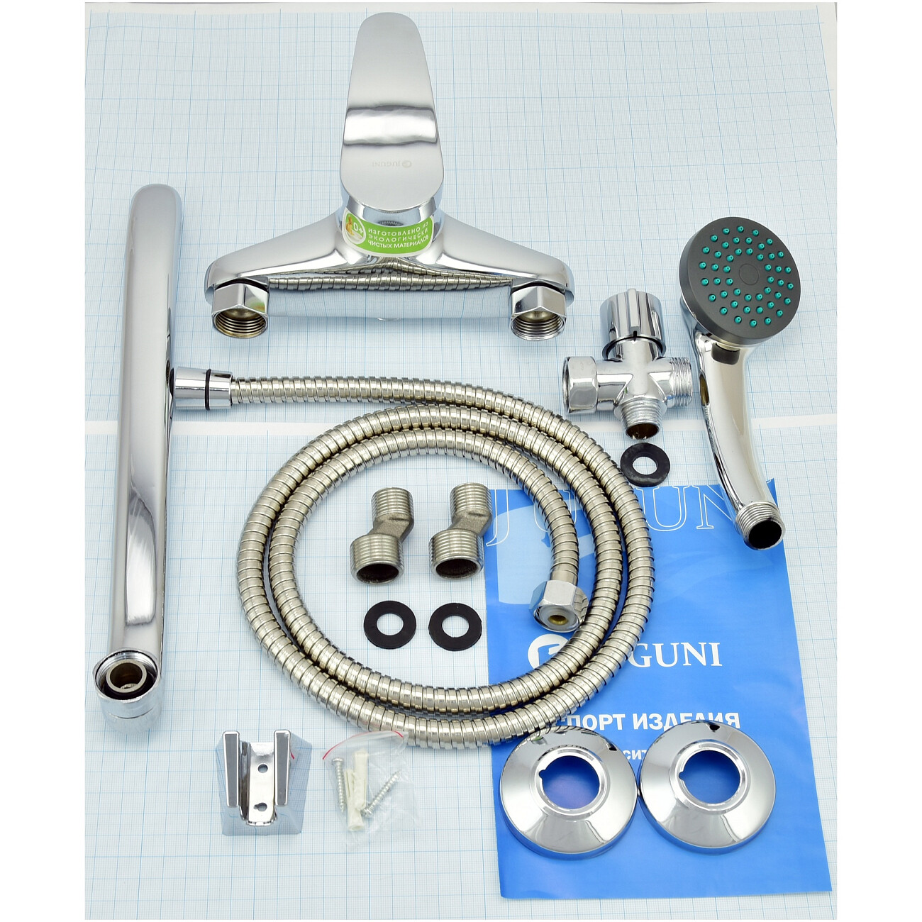 Смеситель для ванны однорычажный с душевым гарнитуром хром Juguni Dorado 0402.946C - изображение 8