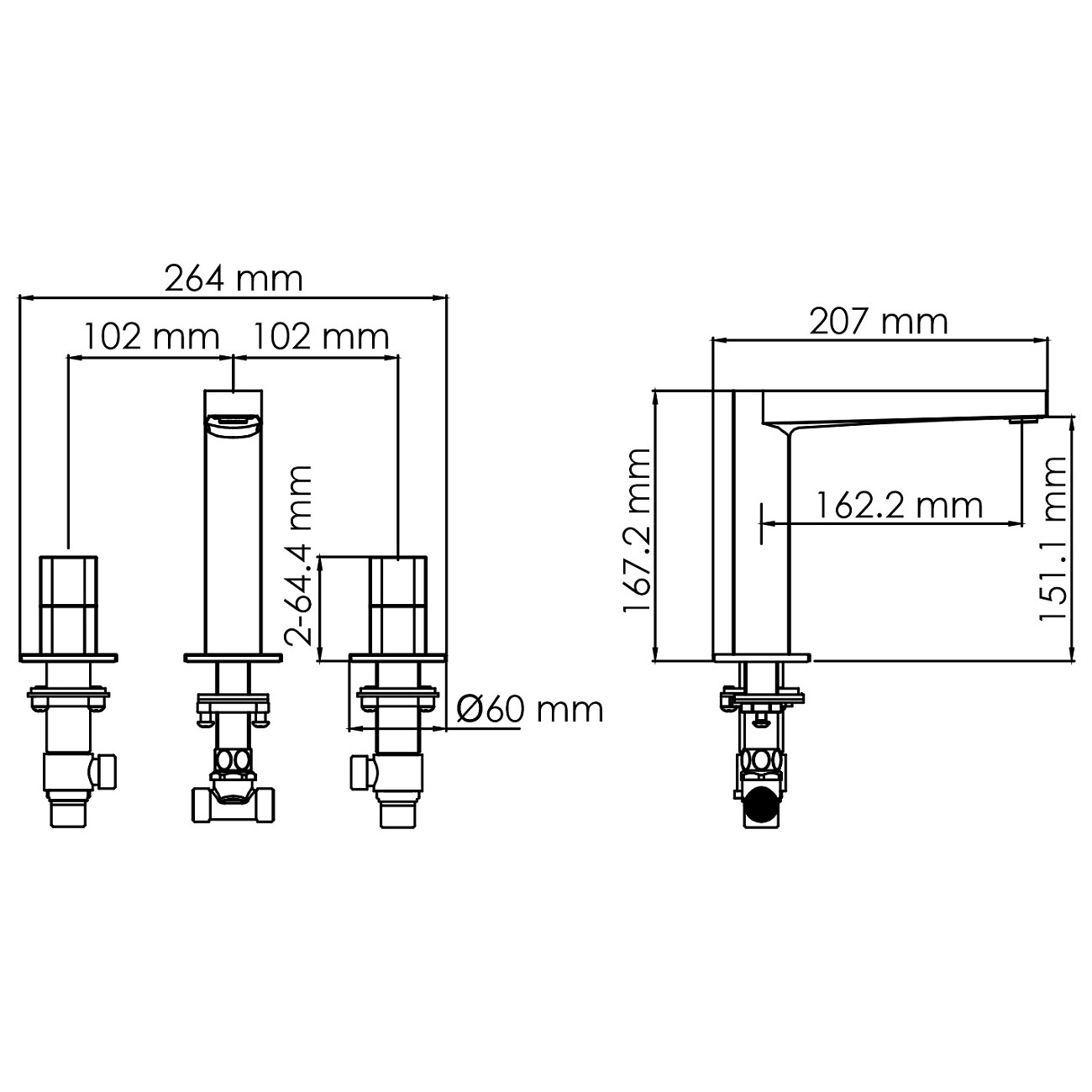 Смеситель для раковины встраиваемый из латуни хром Wasserkraft 8635 - изображение 4