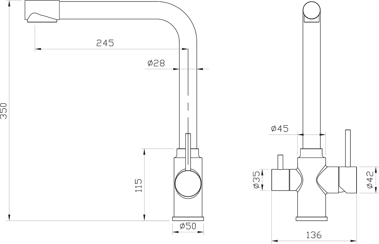 Смеситель для кухни однорычажный с изливом для фильтрованной воды хром Domaci "Равенна" DM-020822 - изображение 2