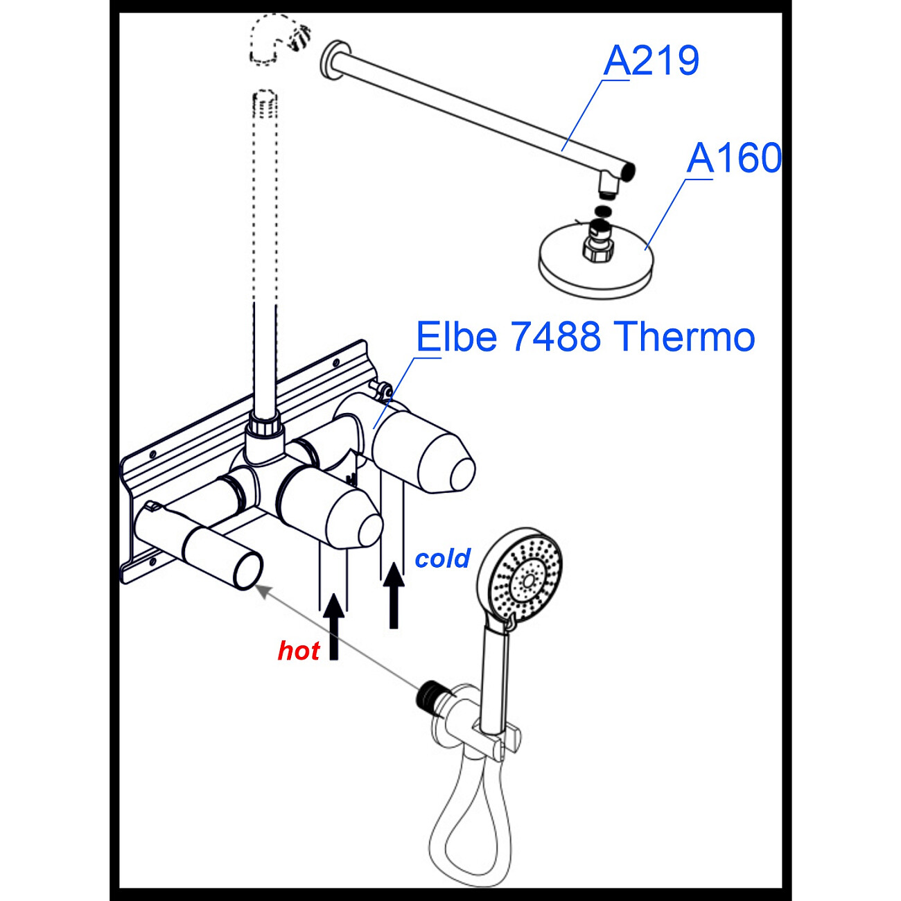 Душевой комплект встраиваемый с верхним душем и лейкой черный Wasserkraft A16160 Thermo - изображение 4
