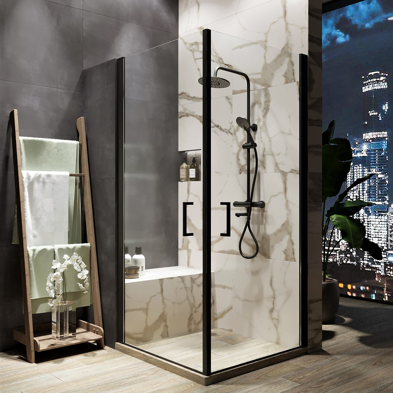 Душевой уголок квадратный 100х100 см черный Diwo "Кострома" - изображение 2