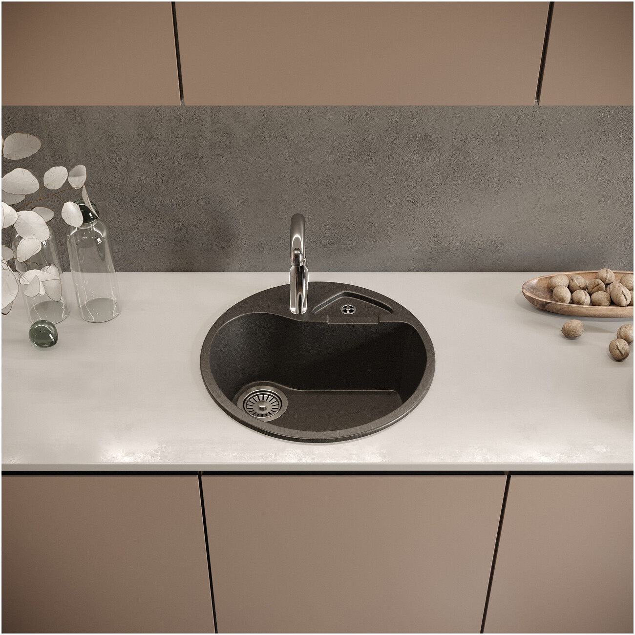 Мойка кухонная круглая антрацит Domaci "Бьелла" DMC-08K-343 антрацит - изображение 3