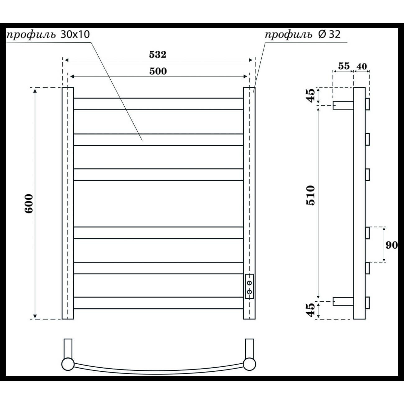 Полотенцесушитель электрический 60х50 см белый Point "Антея П6" PN17856W - изображение 2