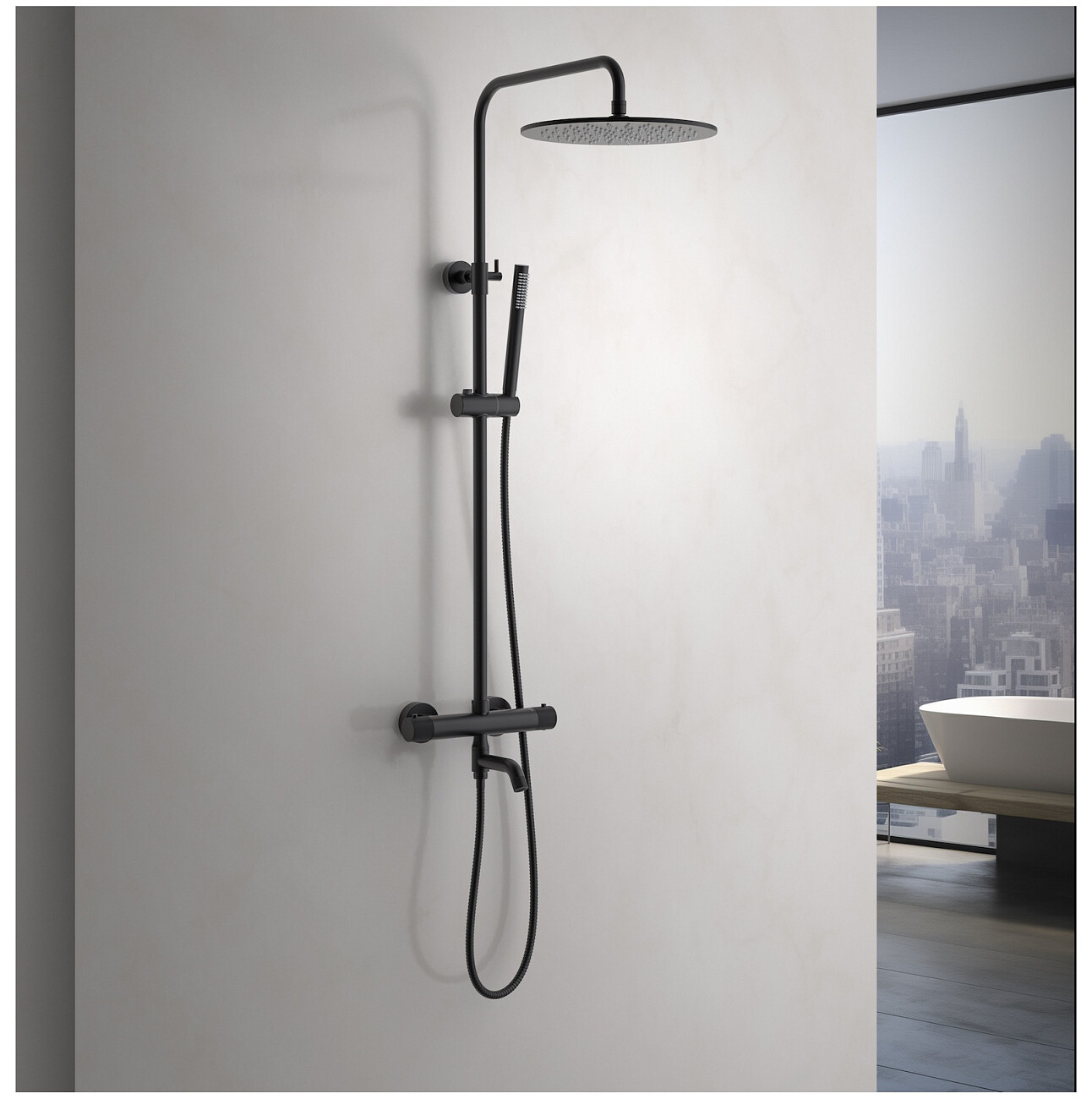 Душевой комплект с верхним душем, изливом и термостатом черный Timo Saona SX-2380-03 - изображение 2