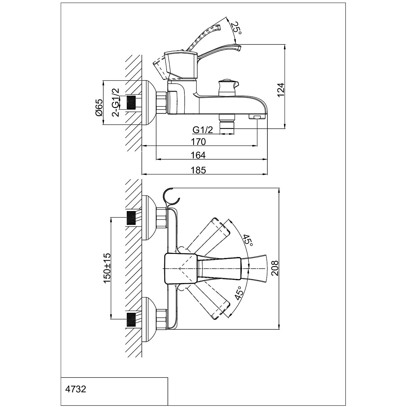 Смеситель для ванны однорычажный с душевым гарнитуром хром D&K Rhein Bach DA1473201 - изображение 2