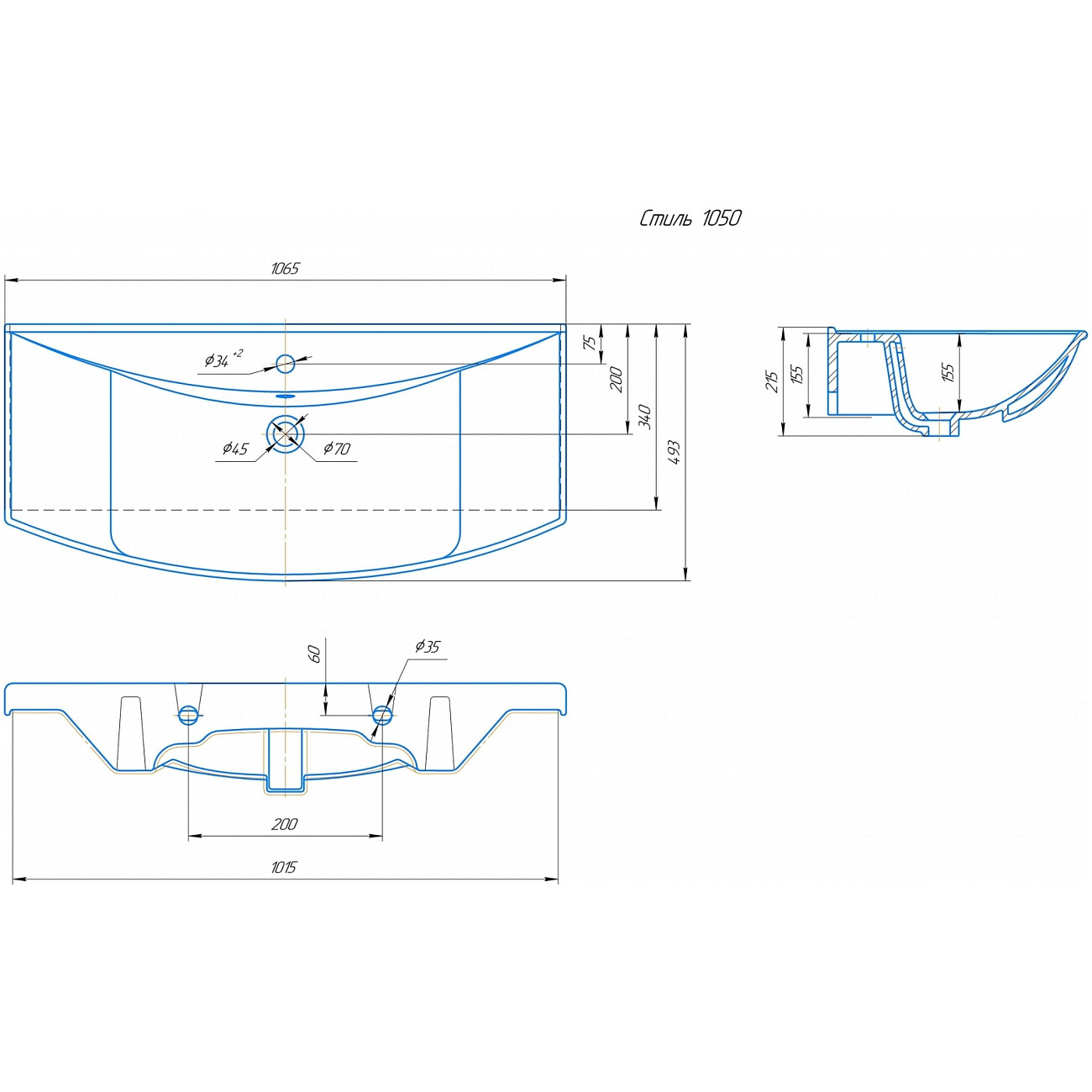 Умывальник мебельный белый Kirovit "Стиль 1050" 4620008197340 - изображение 5