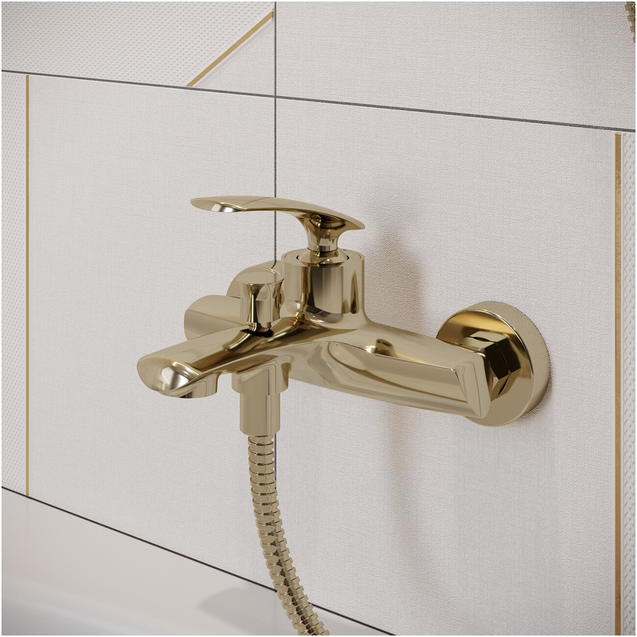 Смеситель для ванны с душем настенный золотой Stworki "Гётеборг" S03100GG - изображение 5