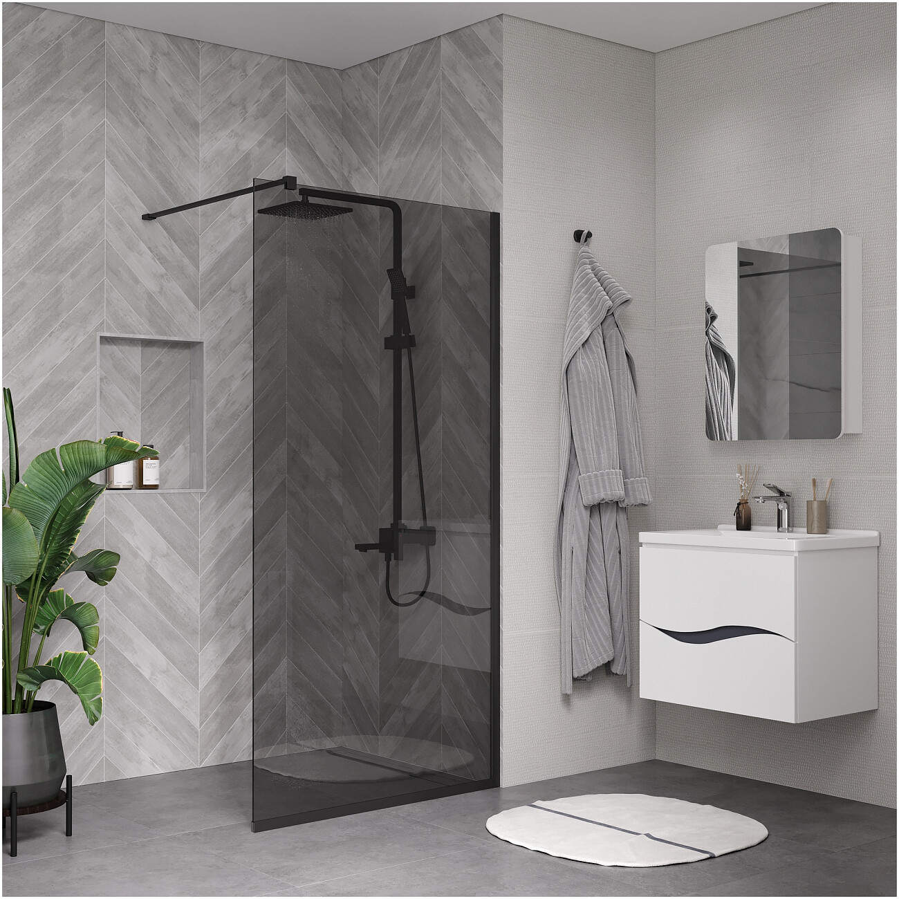 Душевое ограждение стекло тонированное, графит Reflexion RX200100TBL-15 - изображение 2