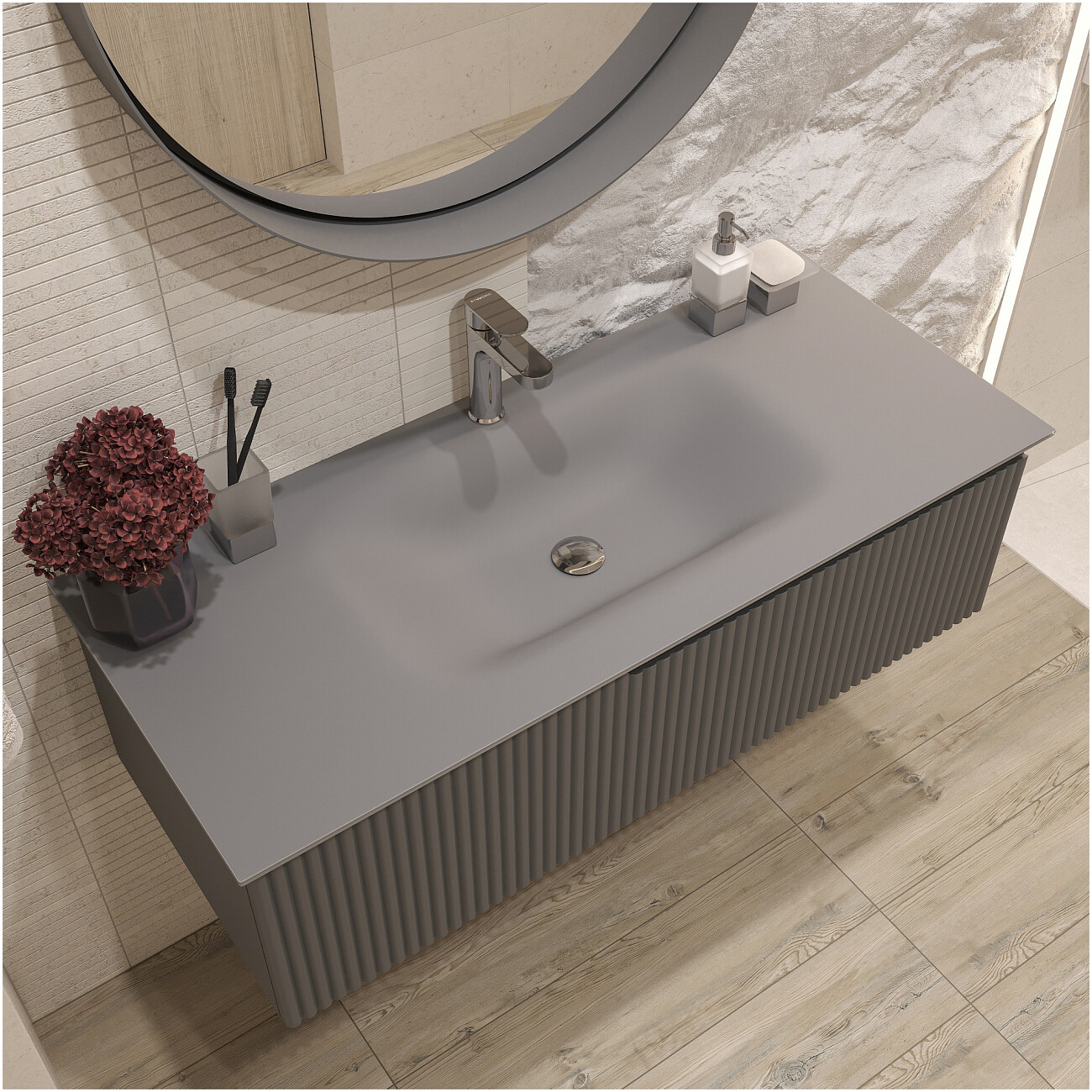 Раковина мебельная стеклянная 120 см серая Stworki "Вестфолл" - изображение 3
