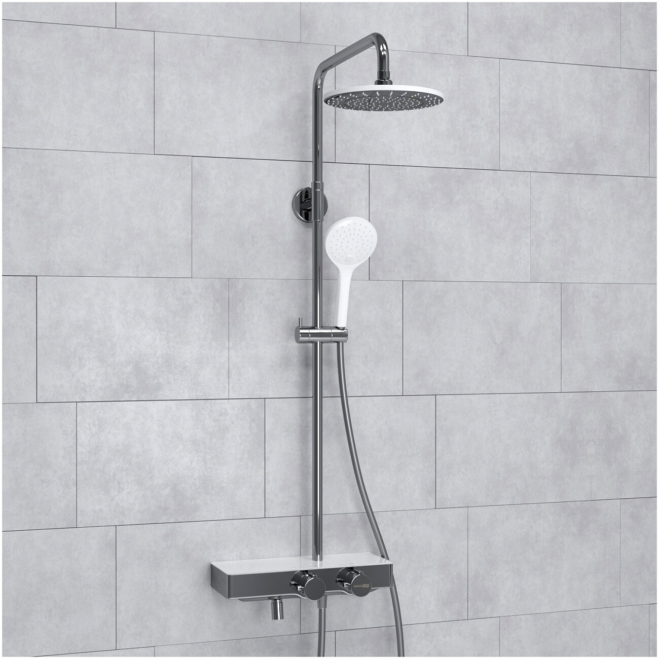 Душевой комплект с верхним душем и лейкой хром, белый Wasserkraft A113.067.155.CH Thermo - изображение 2