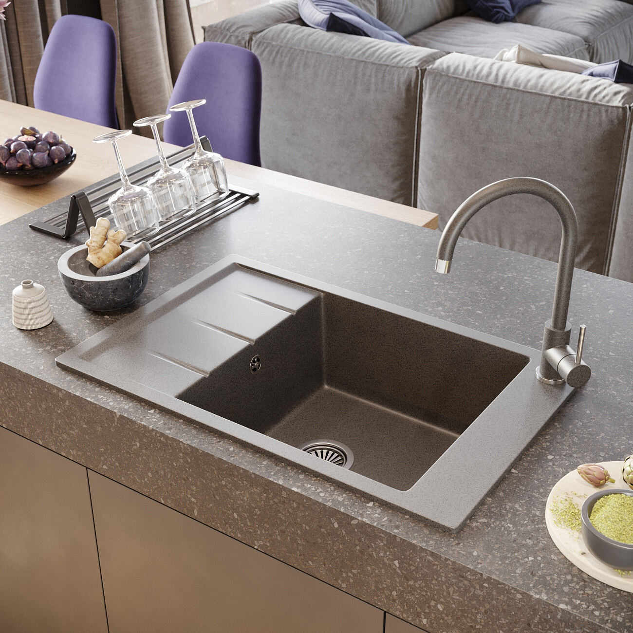 Смеситель для кухни однорычажный антрацит Domaci "Солерно" DC-3004 - изображение 2