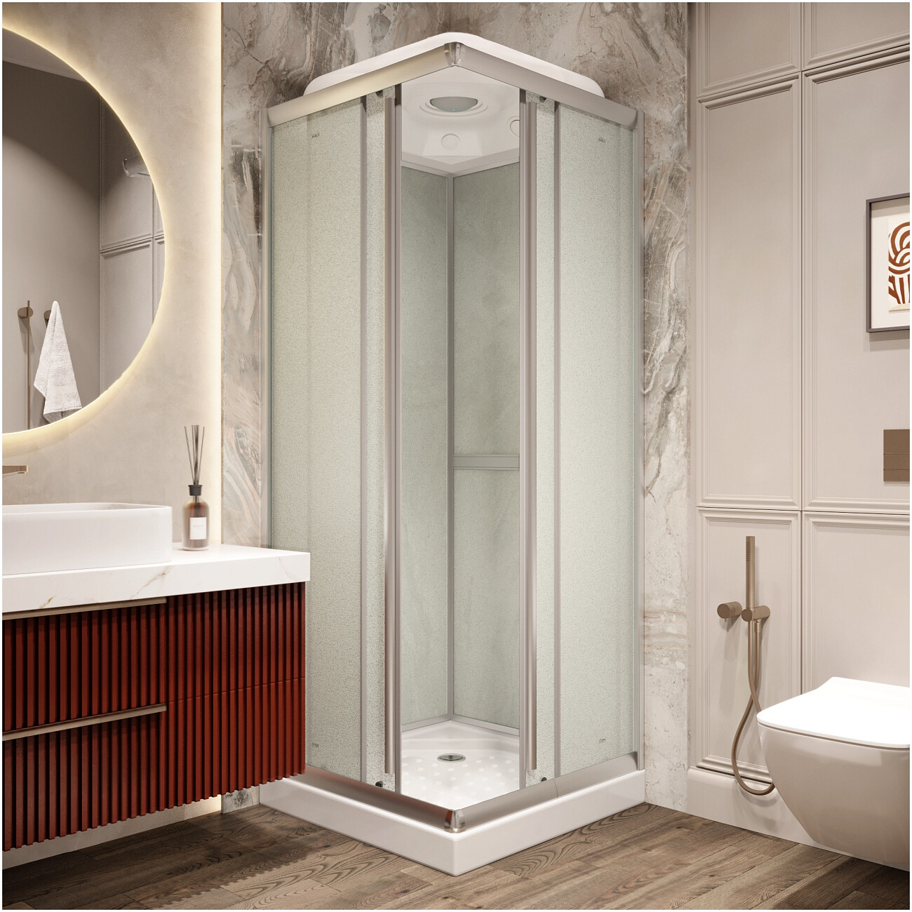 Душевая кабина квадратная с низким поддоном 80х80 см хром Parly FQ811 - изображение 5