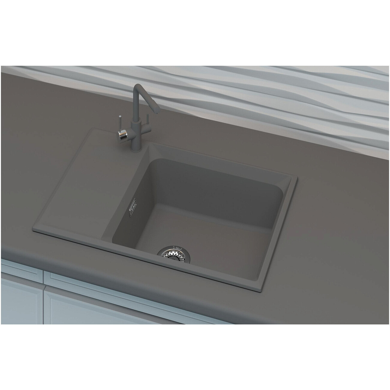 Мойка кухонная кварцевая прямоугольная 50х78 см графит Point "Этна 78" - изображение 4