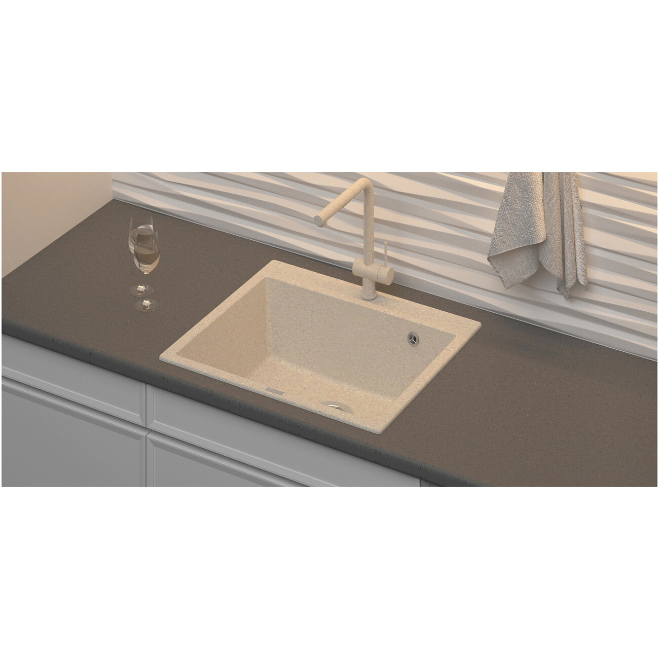 Мойка кухонная кварцевая квадратная черная Point "Бинга 60" PN3003B - изображение 3